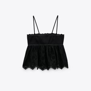 Linen Blend Embroidered Eyelet Top